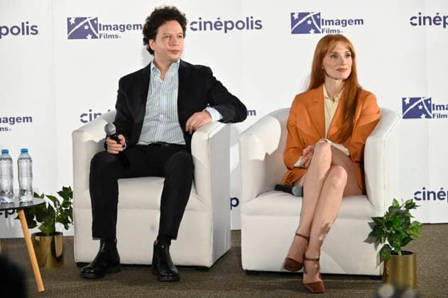 August 26, 2025, Mexico City, Ciudad de Mexico, Mexico: Actress Jessica Chastain and Michel Franco during a press conference to promote the movie Dreams at Cinepolos Plaza Miyana. on August 26, 2025 in Mexico City, Mexico. Mexico City Mexico - ZUMAe321 20250826_zea_e321_017 Copyright: xCarlosxTischlerx