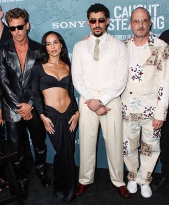 New York Premiere Of Columbia Pictures Caught Stealing MANHATTAN, NEW YORK CITY, NEW YORK, USA - AUGUST 26: American actor, singer, and model Austin Butler, American actress, singer, model, and filmmaker Zoe Kravitz (Zoë Kravitz), Puerto Rican rapper, singer, actor, record producer and professional wrestler Bad Bunny (Benito Antonio Martinez Ocasio) and American director, screenwriter, and producer Darren Aronofsky arrive at the New York Premiere Of Columbia Pictures Caught Stealing held at Regal Union Square on August 26, 2025 in Manhattan, New York City, New York, United States., Credit:Image Press Agency Avalon United States, New York, New York City, Regal Union Square Copyright: xImagexPressxAgencyx xAvalonx 1031687943
