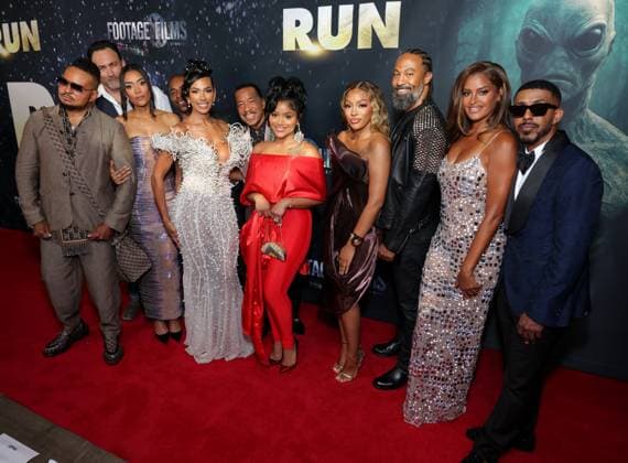 Chris Stokes, guest, Annie Ilonzeh, Ken Lawson, Erica Mena, Obba Babatundé, Erica Pinkett, Drew Sidora, Jensen Atwood, Claudia Jordan and Marques Houston attend the Los Angeles Premiere of Footage Films RUN at TCL Chinese Theatre in the Hollywood section of Los Angeles on Wednesday, August 27, 2025. LAP20250827248 GREGxGRUDT
