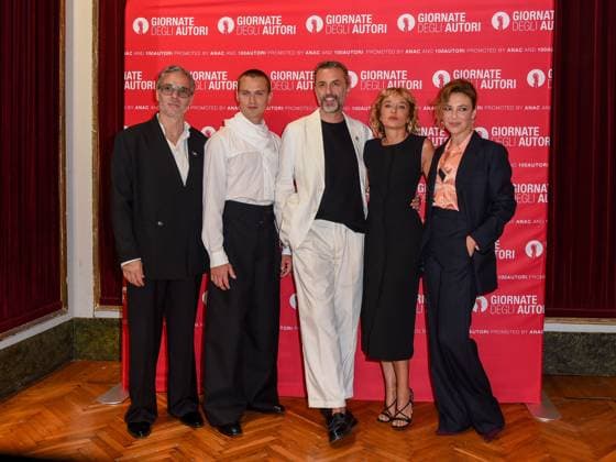 Venice, ITALY: Venice, 82nd Venice International Film Festival 2025 - day 2 - presentation of the film La Gioia. In the photo: Francesco Colella, Saul Nanni, Nicolangelo Gelormini, Valeria Golino, Jasmine Trinca Venice ITALY  - ZUMAp169 20250828_zea_p169_742 Copyright: xFrancescaxViecelix