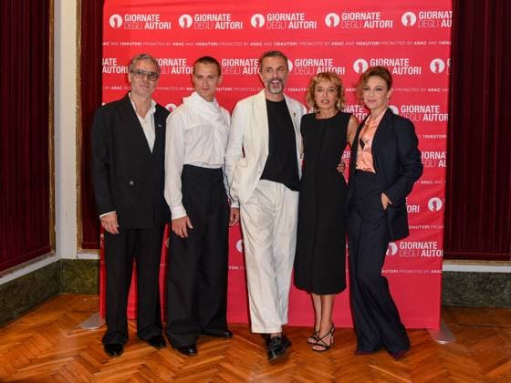 Venice, ITALY: Venice, 82nd Venice International Film Festival 2025 - day 2 - presentation of the film La Gioia. In the photo: Francesco Colella, Saul Nanni, Nicolangelo Gelormini, Valeria Golino, Jasmine Trinca Venice ITALY  - ZUMAp169 20250828_zea_p169_750 Copyright: xFrancescaxViecelix