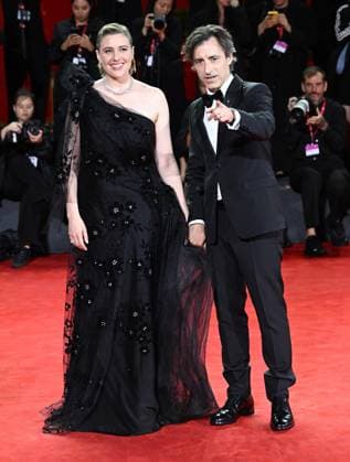 American actress director Greta Gerwig and director Noah Baumbach attend the premiere of Jay Kelly at the 82nd Venice Film Festival in Venice, Italy on Thursday, August 28, 2025.  VEN20250828192 RUNExHELLESTAD