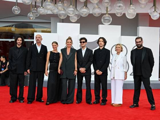 Venice, 82nd Venice International Film Festival 2025 - evening 3 - red carpet of the film A Pied D Oeuvre - In the photo: Sayyid El Alami, Julien Colonna, Lou Lampros, Agathe Riedinger, Zoran Boukherma, Ludovic Boukherma, guest  Copyright: xManuelexMangiarottix xipa-agency.netx xPoolxPhotoxEventsx06x IPA_Agency_IPA63581661