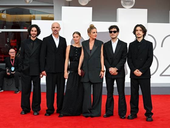 Venice, ITALY: Venice, 82nd Venice International Film Festival 2025 - evening 3 - red carpet of the film A Pied D Oeuvre - In the photo: Sayyid El Alami, Julien Colonna, Lou Lampros, Agathe Riedinger, Zoran Boukherma, Ludovic Boukherma Venice ITALY  - ZUMAp169 20250829_zea_p169_681 Copyright: xManuelexMangiarottix