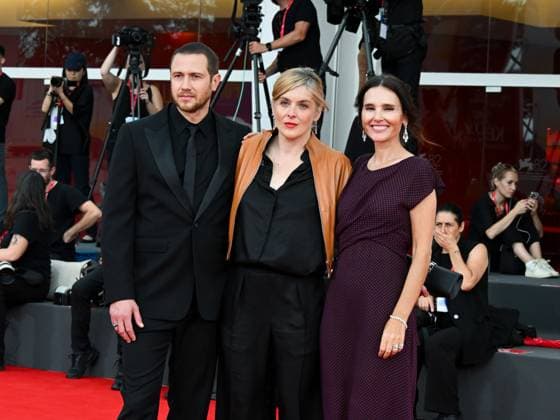 Venice, ITALY: Venice, 82nd Venice International Film Festival 2025 - evening 3 - red carpet of the film A Pied D Oeuvre - In the photo: Bastien Bouillon, ValÃ rie Donzelli, Virginie Ledoyen, Venice ITALY  - ZUMAp169 20250829_zea_p169_754 Copyright: xManuelexMangiarottix