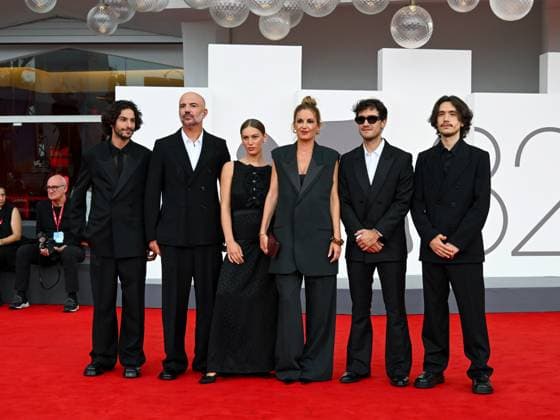 Venice, ITALY: Venice, 82nd Venice International Film Festival 2025 - evening 3 - red carpet of the film A Pied D Oeuvre - In the photo: Sayyid El Alami, Julien Colonna, Lou Lampros, Agathe Riedinger, Zoran Boukherma, Ludovic Boukherma Venice ITALY  - ZUMAp169 20250829_zea_p169_739 Copyright: xManuelexMangiarottix