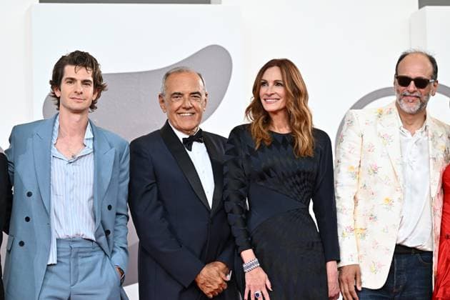 After The Hunt Red Carpet - The 82nd Venice International Film Festival Andrew Garfield, Alberto Barbera, Julia Roberts, Luca Guadagnino during After The Hunt Red Carpet - The 82nd Venice International Film Festival, Venice, Italy 29 August 2025, Credit:Maria Laura Antonelli Avalon Italy, Venice  Copyright: xMariaxLauraxAntonellix xAvalonx 1032403952