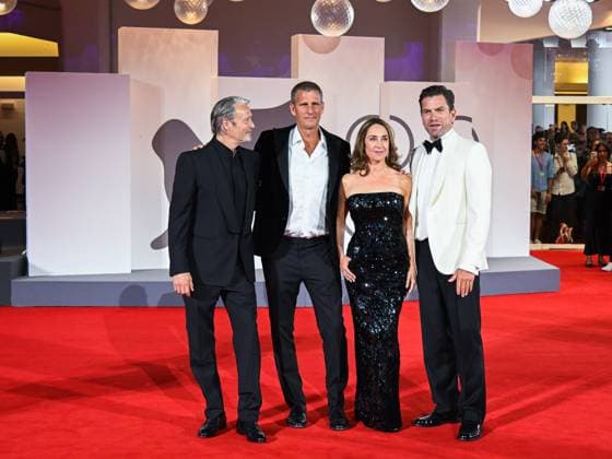 Venice, ITALY: Venice, 82nd Venice International Film Festival 2025 - Evening 4 - Red Carpet of the Film The Last Viking - In the photo: Mads Mikkelsen, Anders Thomas Jensen, Sofie Grabol, Nikolaj Lie Kaas Venice ITALY  - ZUMAp169 20250830_zea_p169_2140 Copyright: xManuelexMangiarottix