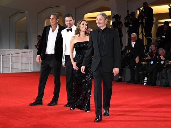 Venice, Italy: Venice, 82nd Venice International Film Festival 2025 - Evening 4 - Red Carpet of the Film The Last Viking . In the photo Anders Thomas Jensen, Nikolaj Lie Kaas, Sofie Grabol and Mads Mikkelsen Venice Italy  - ZUMAp169 20250830_zea_p169_1882 Copyright: xSimonexComix