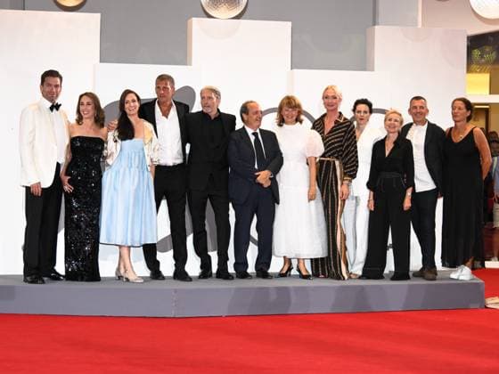 Venice, Italy: Venice, 82nd Venice International Film Festival 2025 - Evening 4 - Red Carpet of the Film The Last Viking . In the photo Anders Thomas Jensen, Nikolaj Lie Kaas, Sofie Grabol and Mads Mikkelsen Venice Italy  - ZUMAp169 20250830_zea_p169_1889 Copyright: xSimonexComix