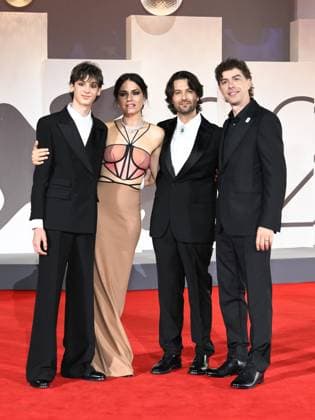 Venice, Italy: Venice, 82nd Venice International Film Festival 2025 - Evening 4 - Red Carpet for the film The Valley of Smiles. Pictured are Giulio Feltri, Romana Maggiora Vergano, Paolo Strippoli, and Michele Riondino. Venice Italy  - ZUMAp169 20250830_zea_p169_1959 Copyright: xSimonexComix