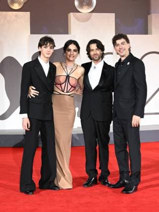Venice, Italy: Venice, 82nd Venice International Film Festival 2025 - Evening 4 - Red Carpet for the film The Valley of Smiles. Pictured are Giulio Feltri, Romana Maggiora Vergano, Paolo Strippoli, and Michele Riondino. Venice Italy  - ZUMAp169 20250830_zea_p169_1957 Copyright: xSimonexComix