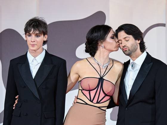 Venice, ITALY: Venice, 82nd Venice International Film Festival 2025 - Evening 4 - Red Carpet of the film The Valley of Smiles - Pictured: Giulio Feltri, Romana Maggiora Vergano, Paolo Strippoli Venice ITALY  - ZUMAp169 20250830_zea_p169_1982 Copyright: xManuelexMangiarottix