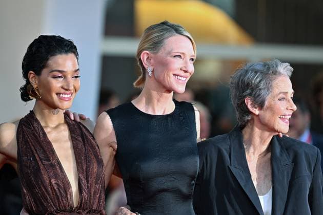 Venice Father Mother Sister Brother Premiere AM Indya Moore, Cate Blanchett and Charlotte Rampling attending the Father Mother Sister Brother Premiere as part of the 82nd Venice International Film Festival at the Lido in Venice, Italy on August 31, 2025. Photo by Aurore Marechal ABACAPRESS.COM Venice Italy  Copyright: xMarechalxAurore ABACAx