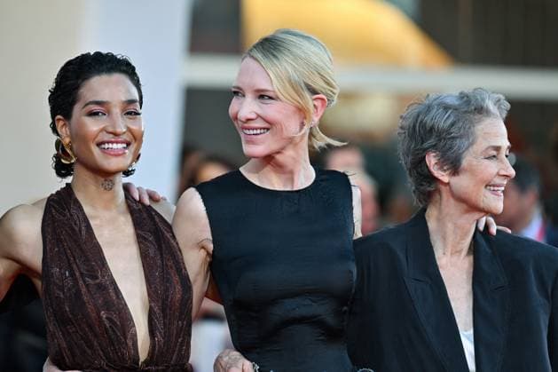 Venice Father Mother Sister Brother Premiere AM Indya Moore, Cate Blanchett and Charlotte Rampling attending the Father Mother Sister Brother Premiere as part of the 82nd Venice International Film Festival at the Lido in Venice, Italy on August 31, 2025. Photo by Aurore Marechal ABACAPRESS.COM Venice Italy  Copyright: xMarechalxAurore ABACAx