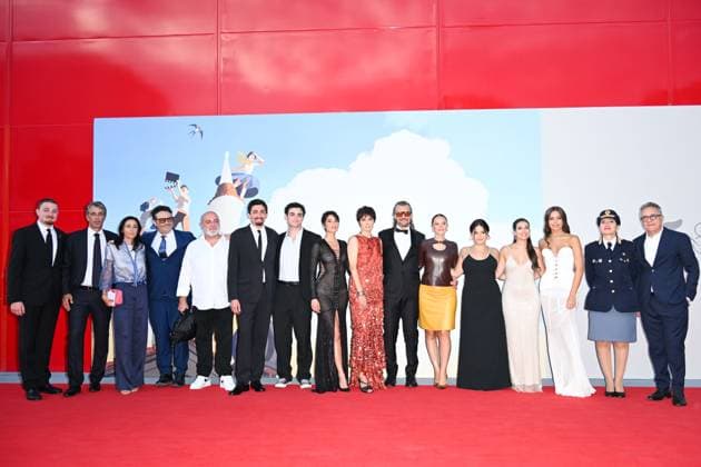 Venice, ITALY: Venice, 82nd Venice International Film Festival 2025 - evening 6, red carpet of the film (Im)perfetta In the photo: NicolÃ² Bressan Degli Antoni, Federica Franzellitti, Lisa Luchetta, Luna Shirin Rasia, Matteo Bianchi, Valeria Solarino Venice ITALY  - ZUMAp169 20250901_zea_p169_1296 Copyright: xManuelexMangiarottix
