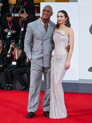 Venice, ITALY: Venice, 82nd Venice International Film Festival 2025 - evening 6, red carpet of the film The Smashing Machine In the photo: Emily Blunt Dwayne Johnson The Rock Venice ITALY  - ZUMAp169 20250901_zea_p169_1306 Copyright: xSimonexComix