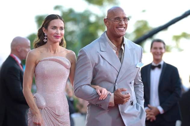 Emily Blunt and Dwayne Johnson attend The Smashing Machine photocall during the 82nd Venice International Film Festival on Monday, September 1, 2025 in Venice, Italy.  VFP20250901846 RoccoxSpaziani