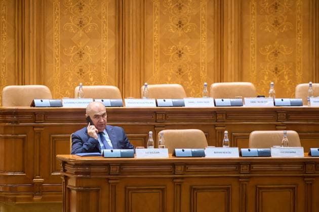 AUR No-Confidence Motion Against Romanian Government Failed, Bucharest, Romania Bucharest, Romania. 14th Jul, 2025: Romanian Prime Minister Ilie Bolojan awaits the result of the vote on the motion of no confidence against the government, filed by the Alliance for the Union of Romanians (AUR), in the joint plenary session of Parliament. Bucharest Romania Copyright: xLucianxAlecux
