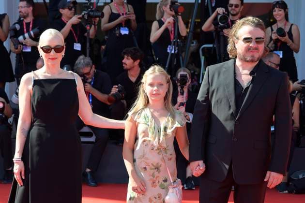 The testament of Ann Lee red carpet in Venice Lido - 01 Sept 2025 Mona Fasvold (l), Adelaide James Fastvold Corbet (c) and Brady Corbet attend the red carpet of film The testament of Ann Lee at 82 Venice Film Festival at Palazzo del cinema. Venice Lido Italy Copyright: xMarioxCartellix xSOPAxImagesx _DSC0548