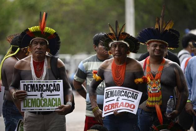 Brazil s indigenous chief Raoni Metuktire attends a session of the Supreme Court in Brazil BRASILIA, BRAZIL - AUGUST 30: Indigenous people from across the country march in favor of the approval of a law that guarantees the demarcation of Indigenous lands, which will eventually be voted on by the Supreme Court, in Brasilia, Brazil, Wednesday, Aug. 30, 2023. Brazil World. Editorial use only. Please get in touch for any other usage.  Copyright: x2025xAnadoluxMateusxBonomix
