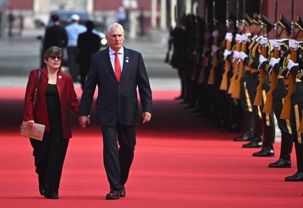 China WWII Victory Parade Delegation Heads 8995042 03.09.2025 Cuban President Miguel Diaz-Canel with his wife Lis Cuesta Peraza arrives to attend a military parade marking the 80th anniversary of victory in the Chinese People s War of Resistance against Japanese Aggression and the end of World War Two, in Tiananmen Square in Beijing, China. Sergey Bobylev Sputnik Beijing China  Copyright: xSergeyxBobylevx