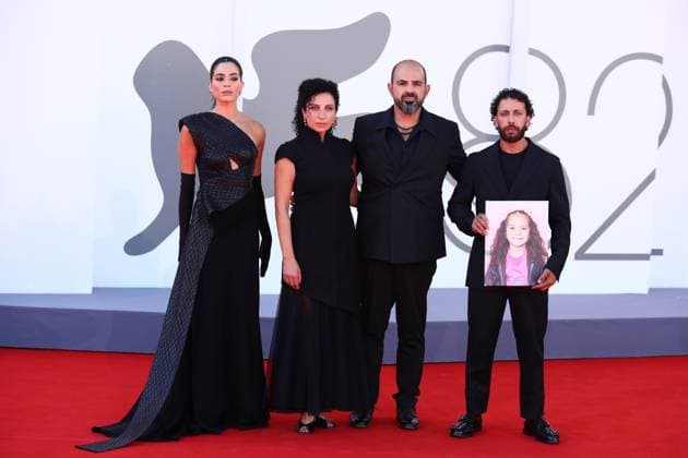 September 3, 2025, Venice, Veneto, Italy: SAJA KILANI, CLARA KHOURY, Israelian actor AMEL HLEHEL and MOTAZ MALHEES on the red carpet for The Voice of Hind Rajab Premiere screening at the 82nd Venice Film Festival at the Venice Lido, Italy. Venice Italy - ZUMAc179 20250903_zep_c179_078 Copyright: xMickaelxChavetx