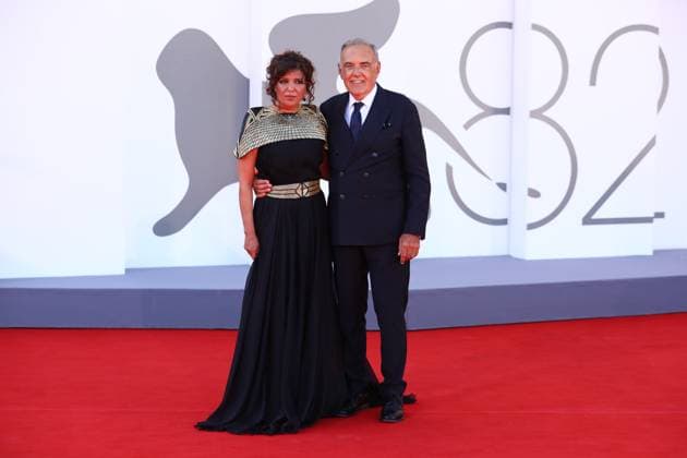 September 3, 2025, Venice, Veneto, Italy: KAOUTHER BEN HANIA and ALBERTO BARBERA on the red carpet for The Voice of Hind Rajab Premiere screening at the 82nd Venice Film Festival at the Venice Lido, Italy. Venice Italy - ZUMAc179 20250903_zep_c179_088 Copyright: xMickaelxChavetx