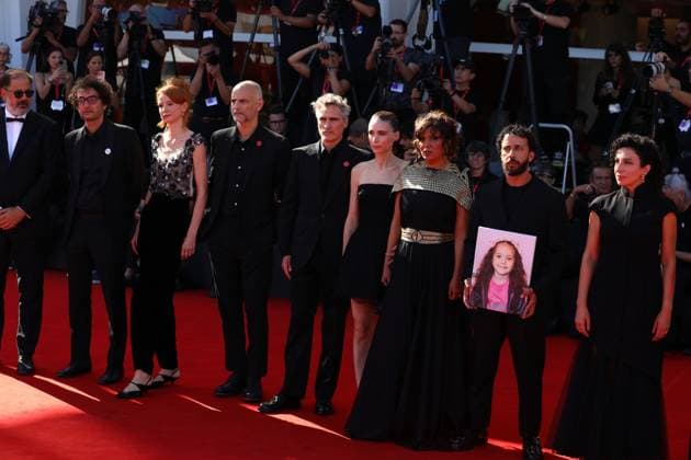 September 3, 2025, Venice, Veneto, Italy: KAOUTHER BEN HANIA, JOAQUIN PHOENIX and his partner ROONEY MARA on the red carpet for The Voice of Hind Rajab Premiere screening at the 82nd Venice Film Festival at the Venice Lido, Italy. Venice Italy - ZUMAc179 20250903_zep_c179_091 Copyright: xMickaelxChavetx
