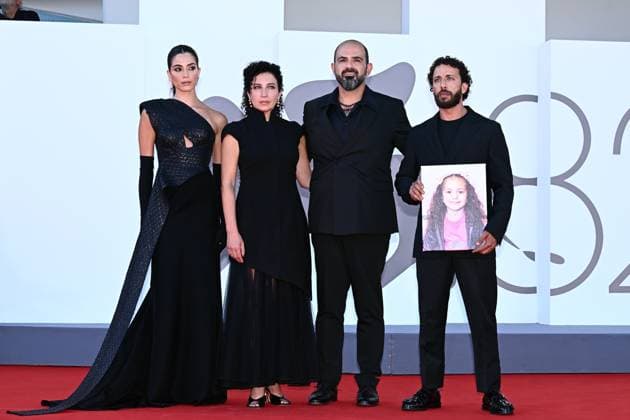 The voice of hind Rajab Red Carpet - The 82nd Venice International Film Festival Amer Hlehel, Saja Kilani, Motaz Malhees, Clara Khoury during The voice of hind Rajab Red Carpet - The 82nd Venice International Film Festival, Venice, Italy 03 Sept 2025, Credit:Maria Laura Antonelli Avalon Italy, Venice  Copyright: xMariaxLauraxAntonellix xAvalonx 1033855381