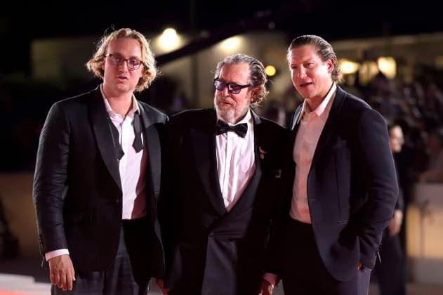 Olmo Schnabel, Julian Schnabel and Vito Schnabel (L to R) attend the Cartier Glory To The Filmmaker Award 2025 and the In the Hand of Dante red carpet during the 82nd Venice International Film Festival in Venice, Italy on Wednesday, September 3, 2025.  VEN20250903829 RoccoxSpaziani