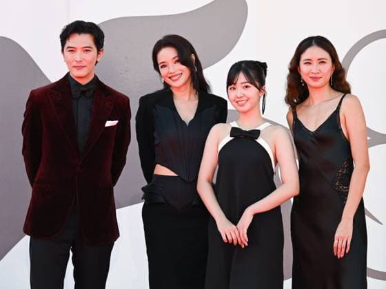 Venice, ITALY: Venice, 82nd Venice International Film Festival 2025 - evening 9. Red carpet of the film NÜHAI (GIRL) - In the photo: Roy Chiu, 9m88, Shu Qi and Bai Xiao-Ying Venice ITALY  - ZUMAp169 20250904_zea_p169_902 Copyright: xManuelexMangiarottix