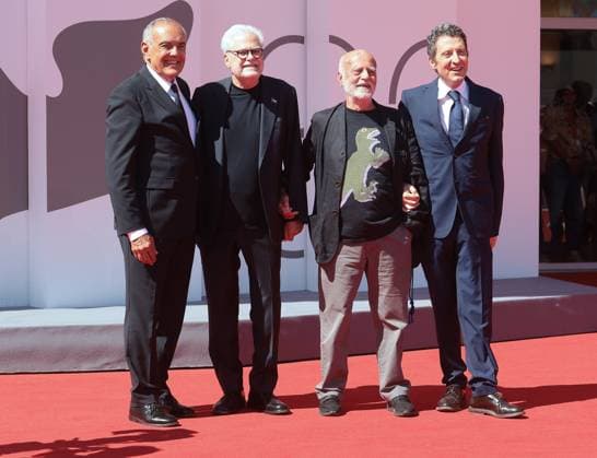 Venice, Italy: VENICE, ITALY - SEPTEMBER 4: Alberto Barbera, Roberto AndÃ², Ferdinando Scianna and Pietrangelo Buttafuoco attend the Ferdinando Scianna - Photographer of the Shadows red carpet during the 82nd Venice International Film Festival on September 4, 2025 in Venice, Italy. Venice Italy  - ZUMAp169 20250904_zea_p169_1010 Copyright: xMatteoxChinellatox