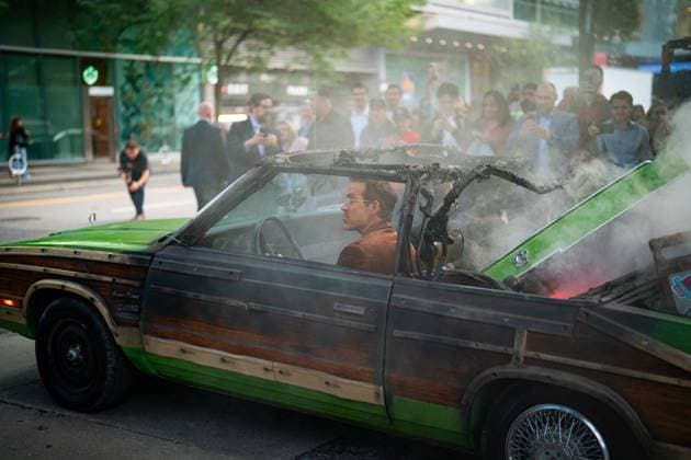 September 4, 2025, Toronto, On, Canada: Producer Ryan Reynolds and Director Colin Hanks drive in a replica prop car from the movie Planes, Trains and Automobiles prior to the premiere of John Candy: I Like Me at the Toronto International Film Festival, in Toronto on Thursday, September 4, 2025. Toronto Canada  - ZUMAc35_ 20250904_zaf_c35_117 Copyright: xArlynxMcadoreyx