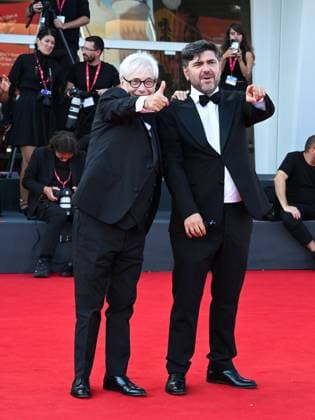 : Venice, 82nd Venice International Film Festival 2025 - Evening 10. Red Carpet for the film Nino. 18 Days. Pictured: Nino D Angelo with his son Tony Antonio D Angelo.  - ZUMAp169 20250905_zea_p169_655 Copyright: xManuelexMangiarottix