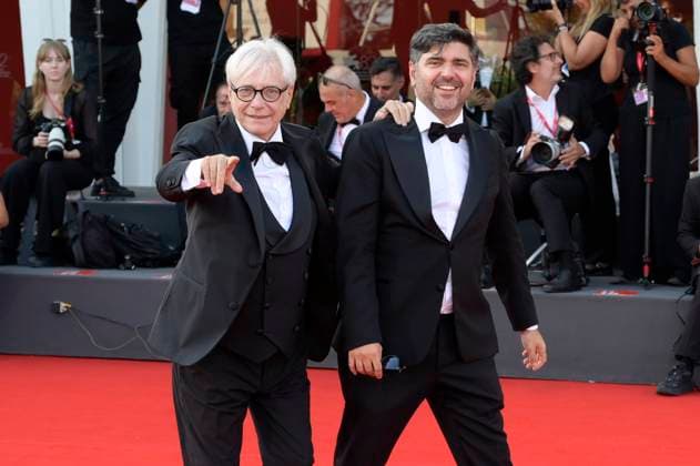 Nino D Angelo mit Sohn Toni D Angelo bei der Premiere des Dokumentarfilms Nino. 18 Giorni auf der Biennale di Venezia 2025 82. Internationale Filmfestspiele von Venedig im Palazzo del Cinema. Venedig, 05.09.2025