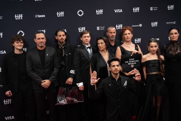 September 5, 2025, Toronto, Ontario, Canada: (L-R) Robert Aramayo, Dhafer L Abedine, Karim Daoud Anaya, Billy Howle, Hiam Abbass, Saleh Bakri, Annemarie Jacir, Yasmine Al Massri attend the red carpet for the Palestine 36 premiere during the 2025 Toronto International Film Festival at Roy Thomson Hall. on September 5, 2025 in Toronto, Canada. Toronto Canada - ZUMAe321 20250905_zea_e321_056 Copyright: xLeonardoxRamirezx