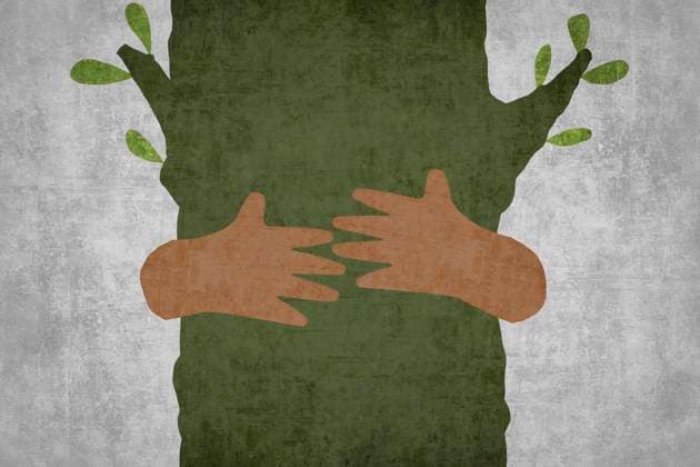 Embracing nature for an eco-friendly future Illustration of two hands hugging a tree trunk, symbolizing love for nature and commitment to environmental conservation. Evokes peace and ecological awareness. Model Released TeoTarras_ID30779_1042744_005 Copyright: xTeoxTarrasx RECORD DATE NOT STATED