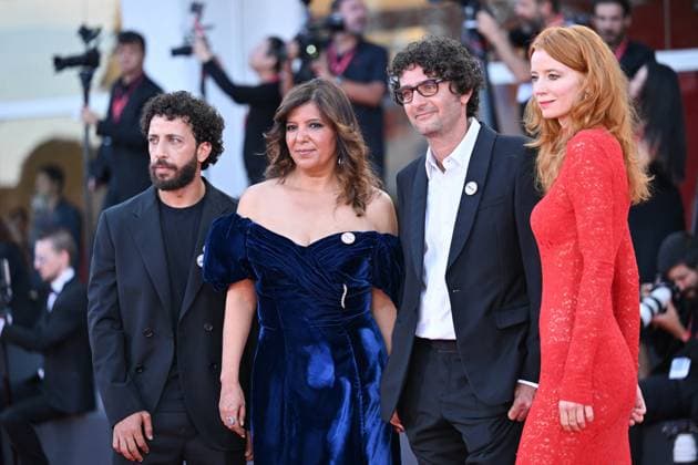 Venice Closing Red Carpet AM Kaouther Ben Hania, Odessa Rae, Nadim Cheikhrouha, Motaz Malhees attending the Closing Red Carpet of the 82nd Venice International Film Festival at the Lido in Venice, Italy on September 06, 2025. Photo by Aurore Marechal ABACAPRESS.COM Venice Italy  Copyright: xMarechalxAurore ABACAx