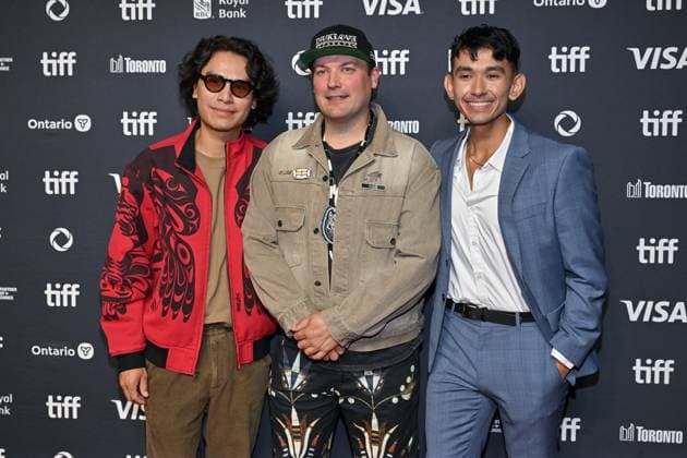 Toronto At The Place Of Ghosts Screening Forrest Goodluck, Bretten Hannam, Blake Miranda attending the screening of the movie Sk+te kmujue katik (At the Place of Ghosts) ahead of Toronto International Film Festival (TIFF) in Toronto, Canada on September 6, 2025. Photo by Julien Reynaud APS-Medias ABACAPRESS.COM Toronto Canada  Copyright: xReynaudxJulien APS-Medias ABACAx