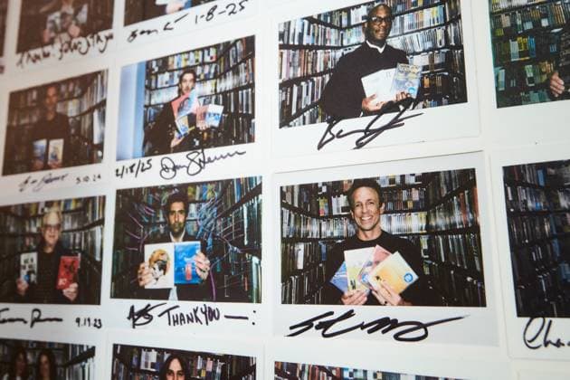 September 7, 2025, Toronto, On, Canada: A picture of comedian Seth Meyers (bottom right) is one of hundreds of Polaroids of notable cultural figures that go floor to ceiling by the entrance of the Criterion Closet mobile video library during its stop at the Toronto International Film Festival in Toronto, on Sunday, Sept. 7, 2025. Toronto Canada  - ZUMAc35_ 20250907_zaf_c35_005 Copyright: xSammyxKoganx