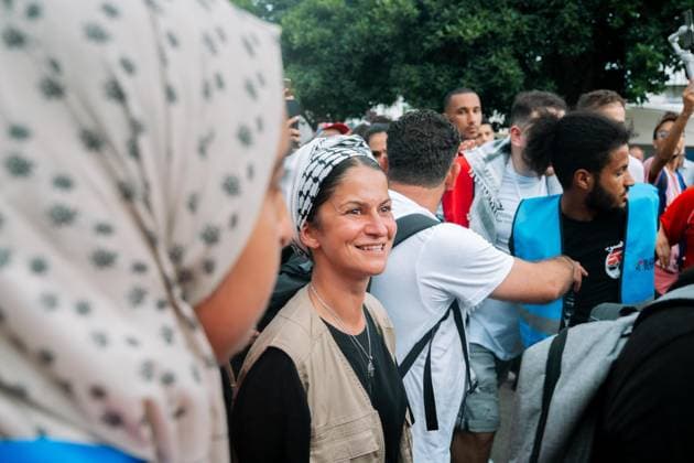 September 7, 2025, Tunis, Tunis, Tunisia: Participants arrives at Sidi Bou Said Port in support of the Global Sumud Flotilla on 07 September 2025, an international civilian aid fleet including activists, artists, politicians, doctors, and journalists of more than 44 countries, set sail from Tunis, Tunisia, bound for Gaza on September 10, 2025. In solidarity with Palestine and to break Israel s blockade, the Global Sumud Flotilla will set sail from the Port of Tunis as from Italy, Greece, and Spain into the Mediterranean Sea. Tunis Tunisia - ZUMAm342 20250907_zsp_m342_046 Copyright: xHasanxMradx