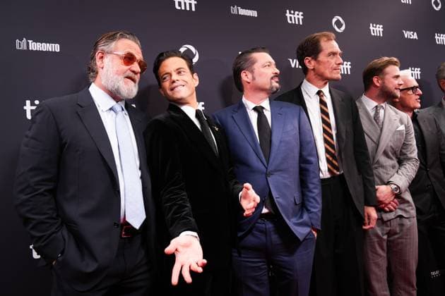 2025 Toronto International Film Festival - Nuremberg TORONTO, CANADA - SEPTEMBER 7 : (L-R) Russell Crowe, Rami Malek, James Vanderbilt, Michael Shannon, Leo Woodall and John Slattery the premiere of ‘Nuremberg’ during the 2025 Toronto International Film Festival at Roy Thomson Hall in Toronto, Ontario, Canada on September 7, 2025. Mert Alper Dervis Anadolu Ontario Canada. Editorial use only. Please get in touch for any other usage.  Copyright: x2025xAnadoluxMertxAlperxDervisx