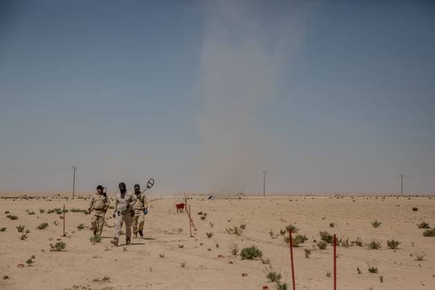 June 3, 2025, Syria: Deminers with the Mines Advisory Group (MAG) walk away as technical field manager Mofida Majthoub searches for the detonator on an explosive device, in an area once controlled by the Islamic State (ISIS). Syria has been described as one of the most land mine-affected places in the world, with reported injuries increasing as Syrians tried to return home after the fall of the Assad regime in December 2024. Syria - ZUMAs197 20250603_aab_s197_072 Copyright: xSallyxHaydenx