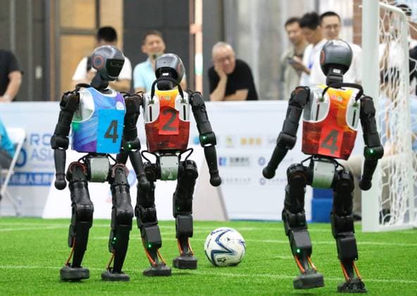 2025 Asia-Pacific Robot World Cup Qingdao International Invitational Football Tournament in Qingdao QINGDAO, CHINA - SEPTEMBER 8, 2025 - Robots participate in the 2025 Asia-Pacific Robot World Cup Qingdao International Invitational Football Tournament in Qingdao, Shandong Province, China on September 8, 2025. Qingdao Shandong China  Copyright: xCFOTOx i1757365994186
