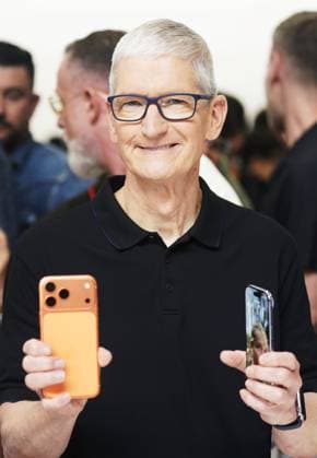 (250910) -- SAN FRANCISCO, Sept. 10, 2025 -- Apple CEO Tim Cook shows newly released mobile phones in Cupertino, California, the United States, on Sept. 9, 2025. Apple Inc. on Tuesday announced a series of new iPhones and wireless earphone products, including iPhone 17, all-new iPhone Air and AirPods Pro 3. ) U.S.-CALIFORNIA-CUPERTINO-APPLE-NEW PRODUCTS-LAUNCH WuxXiaoling 