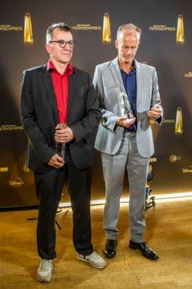 abb Gewinner Bestes Buch Unterhaltung Dietrich Kraus, Max Uthoff, fuer Die Anstalt - Freunde des Patriarchats zu Gast auf dem roten Teppich bei der Nacht der Kreativen - Der Deutsche Fernsehpreis 2025 in der Flora am 09.09.2025 in Koeln NRW Deutschland
