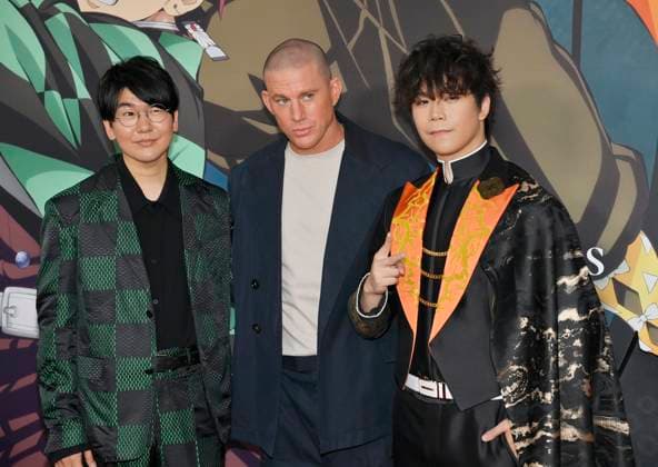 Cast members Channing Tatum, Natsuki Hanae and Aleks Le (L-R) attend the premiere of the animated motion picture fantasy thriller Demon Slayer: Kimetsu no Yaibi Infinity Castle at the TCL Chinese Theatre in the Hollywood section of Los Angeles on Tuesday, September 9, 2025.  LAP2025090925 JIMxRUYMEN