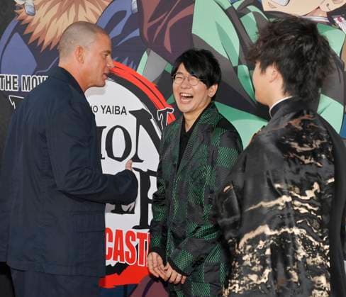 Cast members Channing Tatum, Natsuki Hanae and Aleks Le (L-R) attend the premiere of the animated motion picture fantasy thriller Demon Slayer: Kimetsu no Yaibi Infinity Castle at the TCL Chinese Theatre in the Hollywood section of Los Angeles on Tuesday, September 9, 2025.  LAP2025090920 JIMxRUYMEN