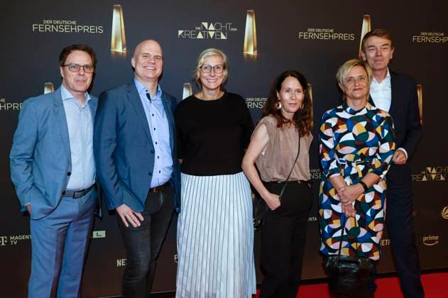 Alexander Bickel, Gast, Karin Kuhn, Daniela Zentner, Ellen Ehni und Jörg Schönenborn bei der Verleihung des Deutschen Fernsehpreises 2025 - Die Nacht der Kreativen in der Flora. Köln, 09.09.2025